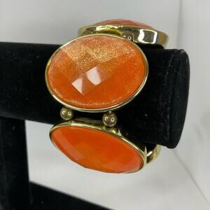 NWT BODY CENTRAL GOLD TONE CHUNKY FACETED ORNGE GEMS PLASTIC STRETCHY BRACELET